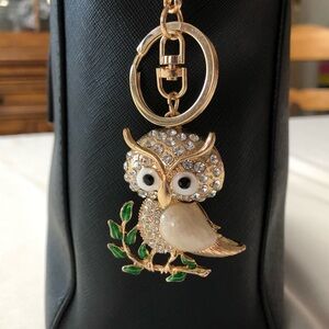 NWOT Gold Owl Purse Charm Keychain with Crystals